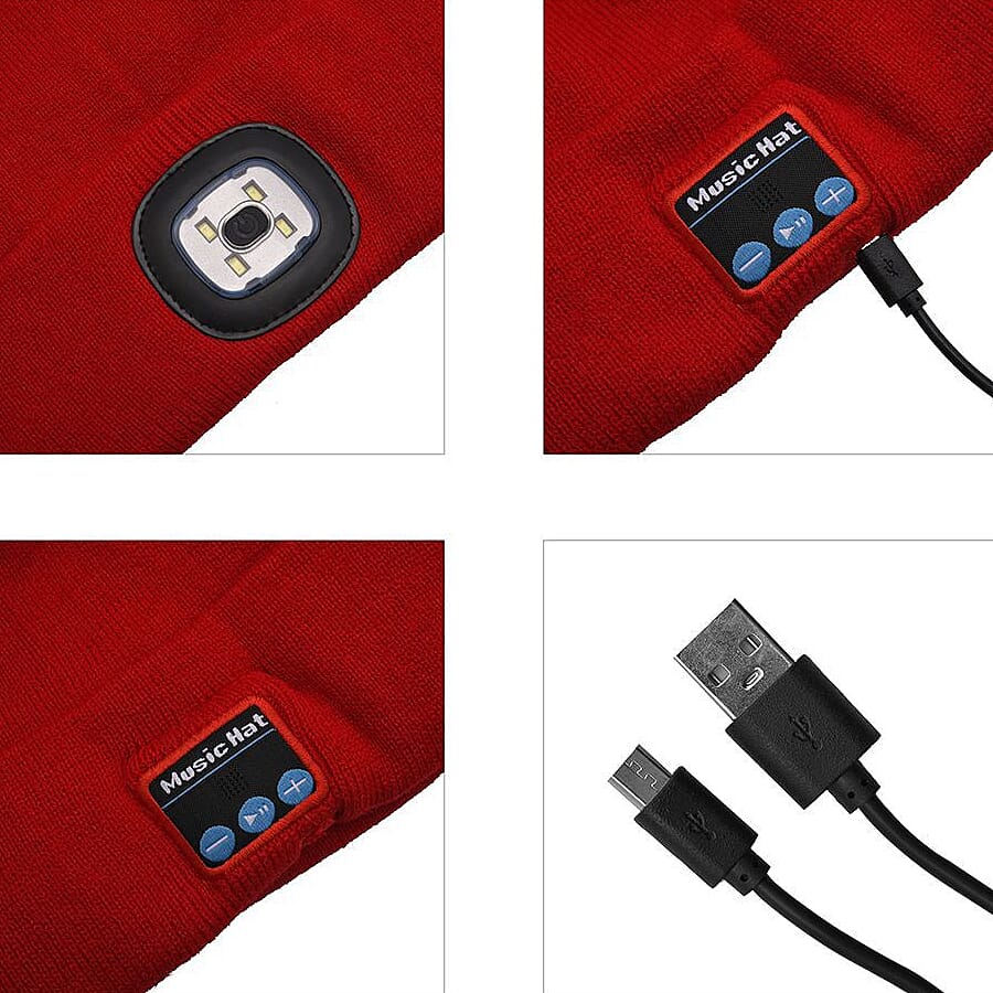 LED Light Up Beanie Music Hat with Headphones - Red 7129258 8