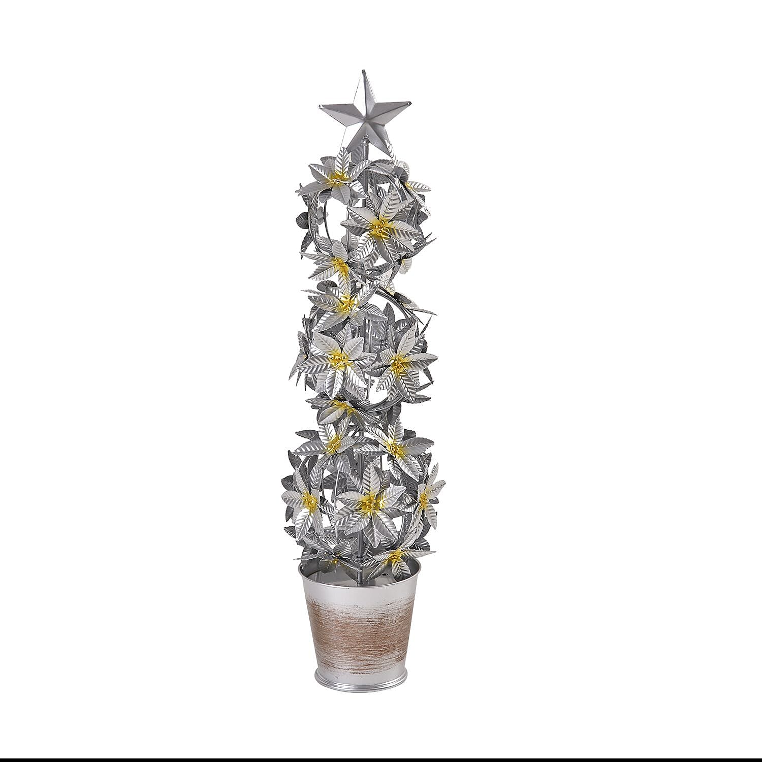 LED Lighted Christmas Tree &amp; Flower Decoration with Top Star (Battery 3xAAA 1.5v) - Silver 7622737 0
