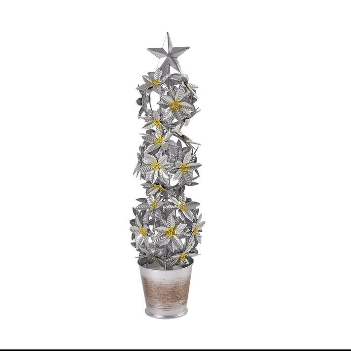 LED Lighted Christmas Tree &amp; Flower Decoration with Top Star (Battery 3xAAA 1.5v) - Silver 7622737 1