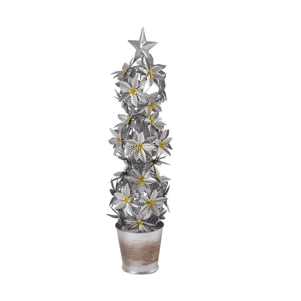LED Lighted Christmas Tree & Flower Decoration with Top Star (Battery 3xAAA 1.5v) - Silver