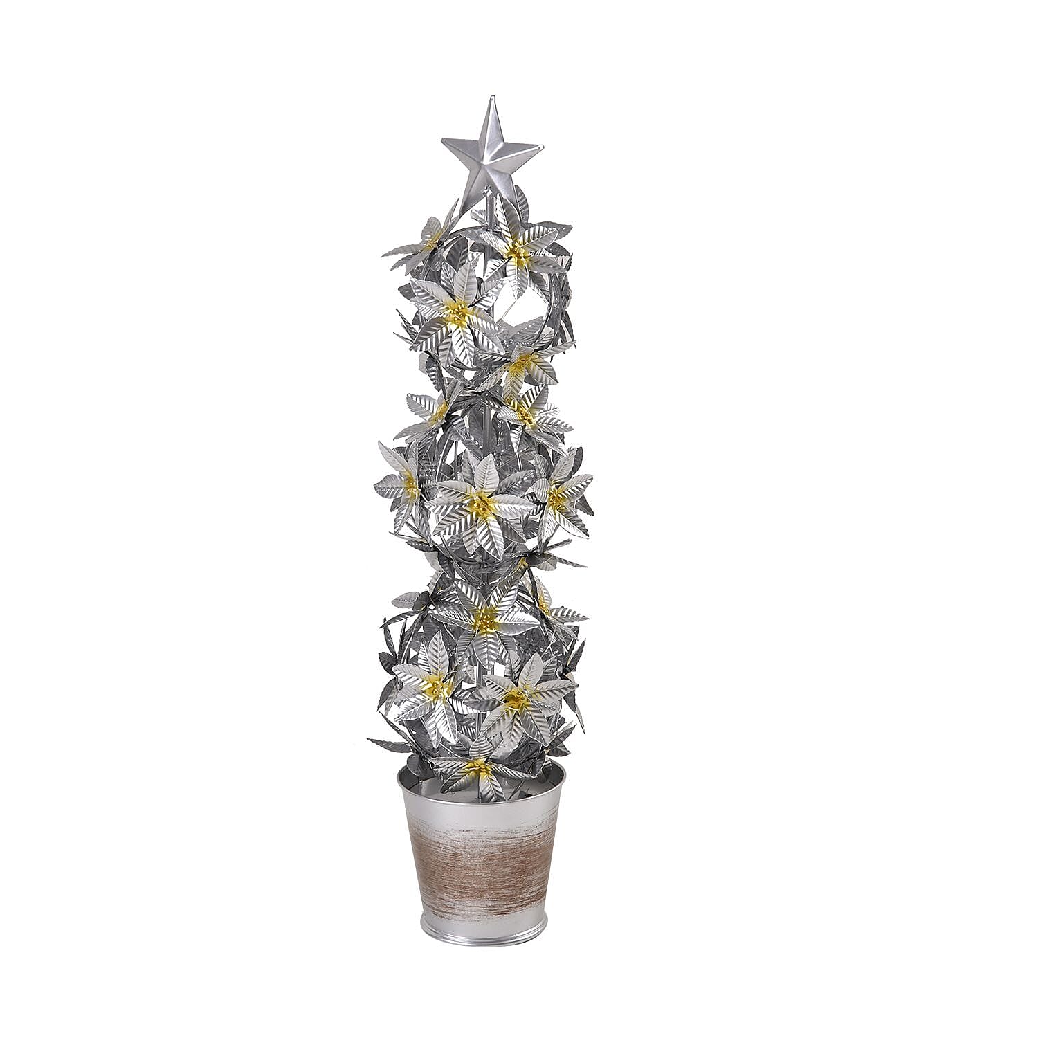 LED Lighted Christmas Tree &amp; Flower Decoration with Top Star (Battery 3xAAA 1.5v) - Silver 7622737 1
