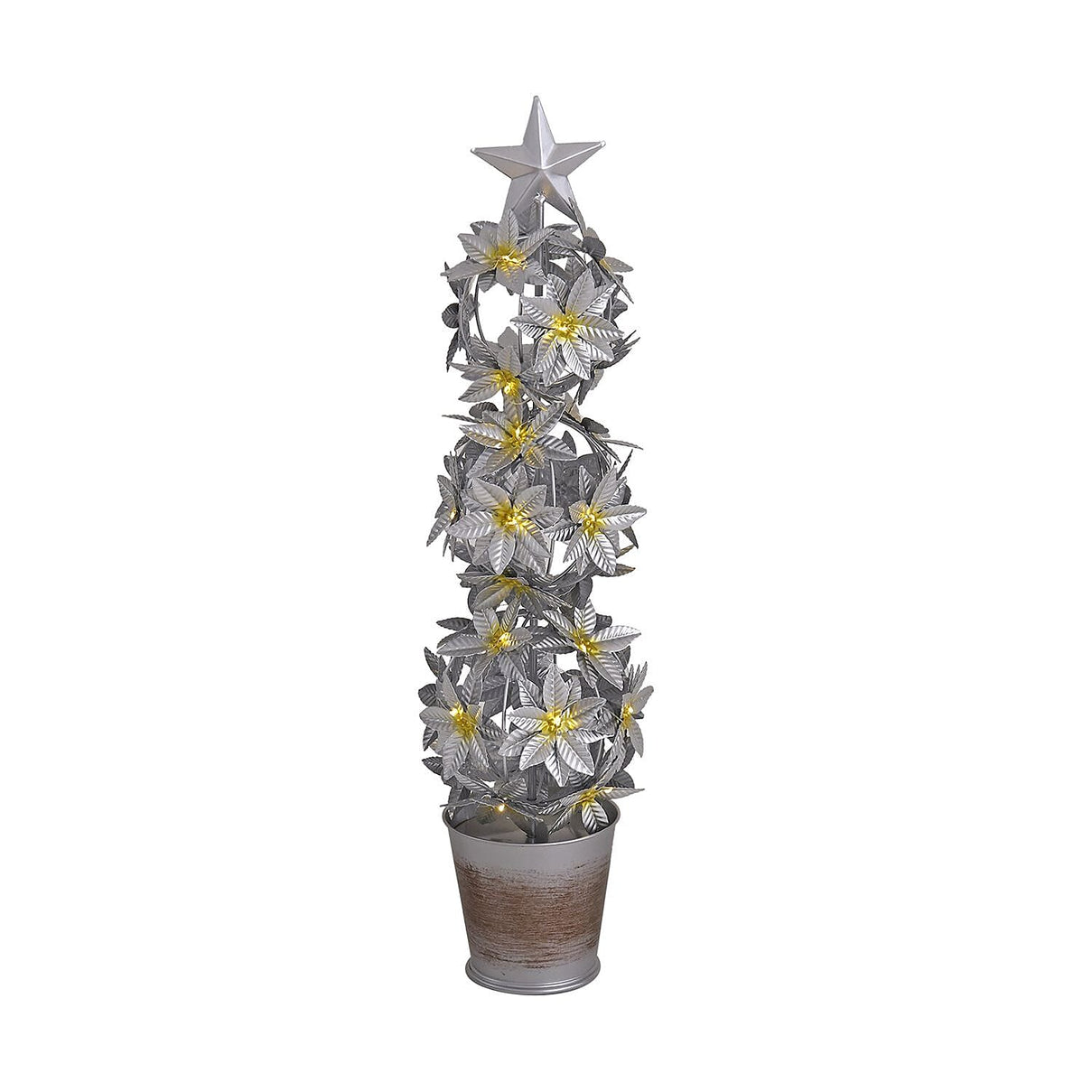 LED Lighted Christmas Tree &amp; Flower Decoration with Top Star (Battery 3xAAA 1.5v) - Silver 7622737 2