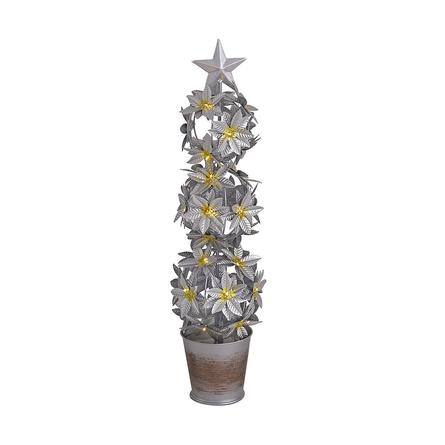 LED Lighted Christmas Tree &amp; Flower Decoration with Top Star (Battery 3xAAA 1.5v) - Silver 7622737 2