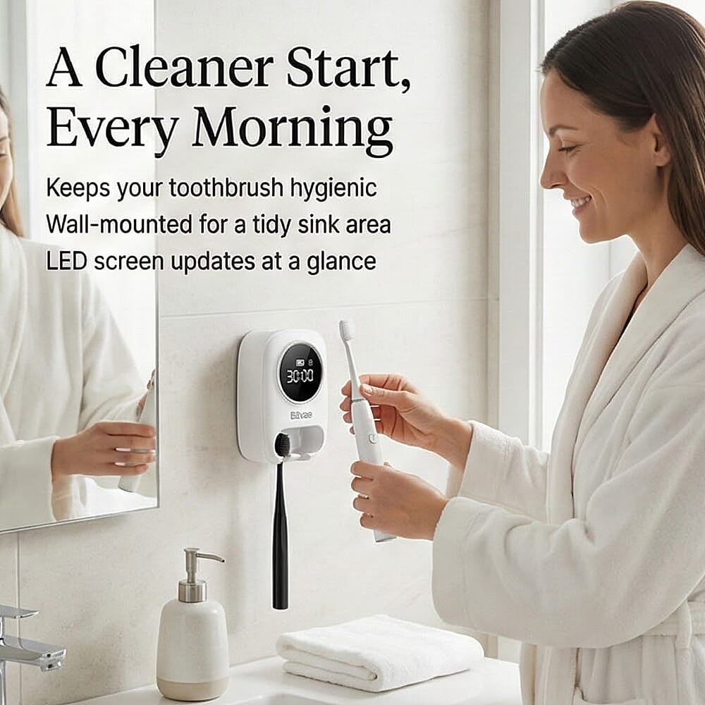 LED Smart Screen Toothbrush Sanitizer & Dryer | 30-Day Battery (1800mAh) & Automatic 3H Cleaning Cycle