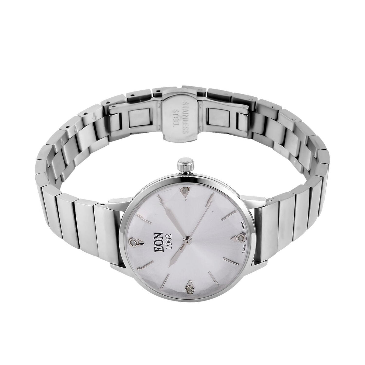 LIMITED EDITION - EON SWISS Movement Natural Diamonds 5 ATM Watch in Stainless Steel Strap - Silver V32530247 5