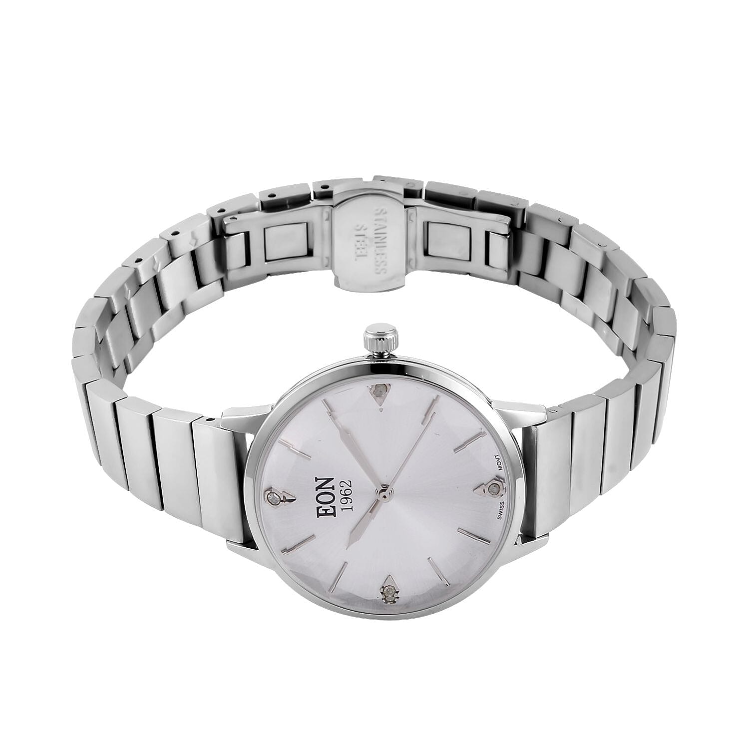 LIMITED EDITION - EON SWISS Movement Natural Diamonds 5 ATM Watch in Stainless Steel Strap - Silver V32530247 5