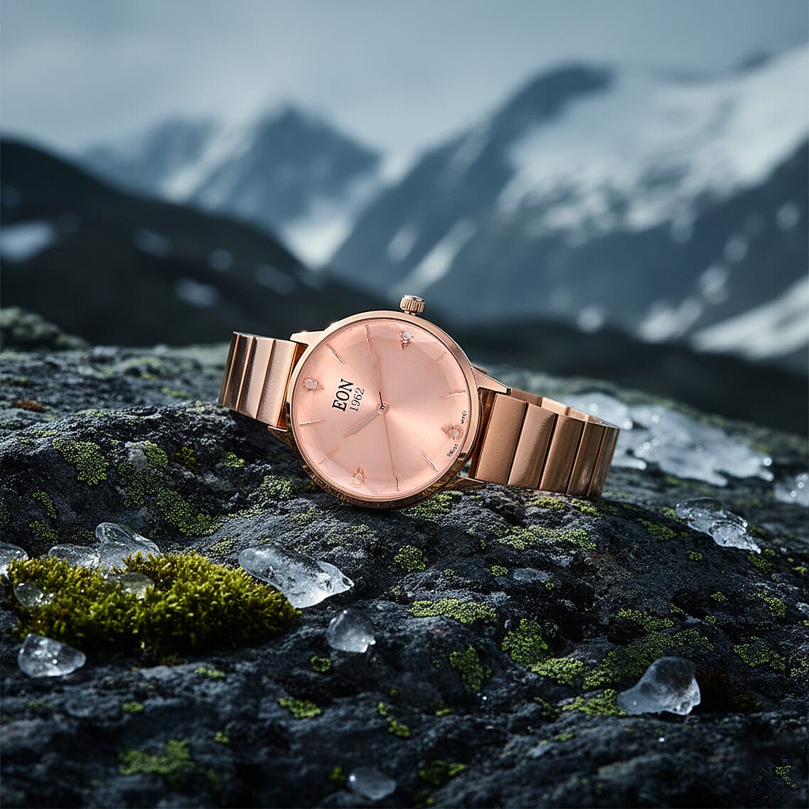 LIMITED EDITION - EON SWISS Movement Natural Diamonds 5 ATM Watch in Stainless Steel Strap - Rose Gold 7715147 1