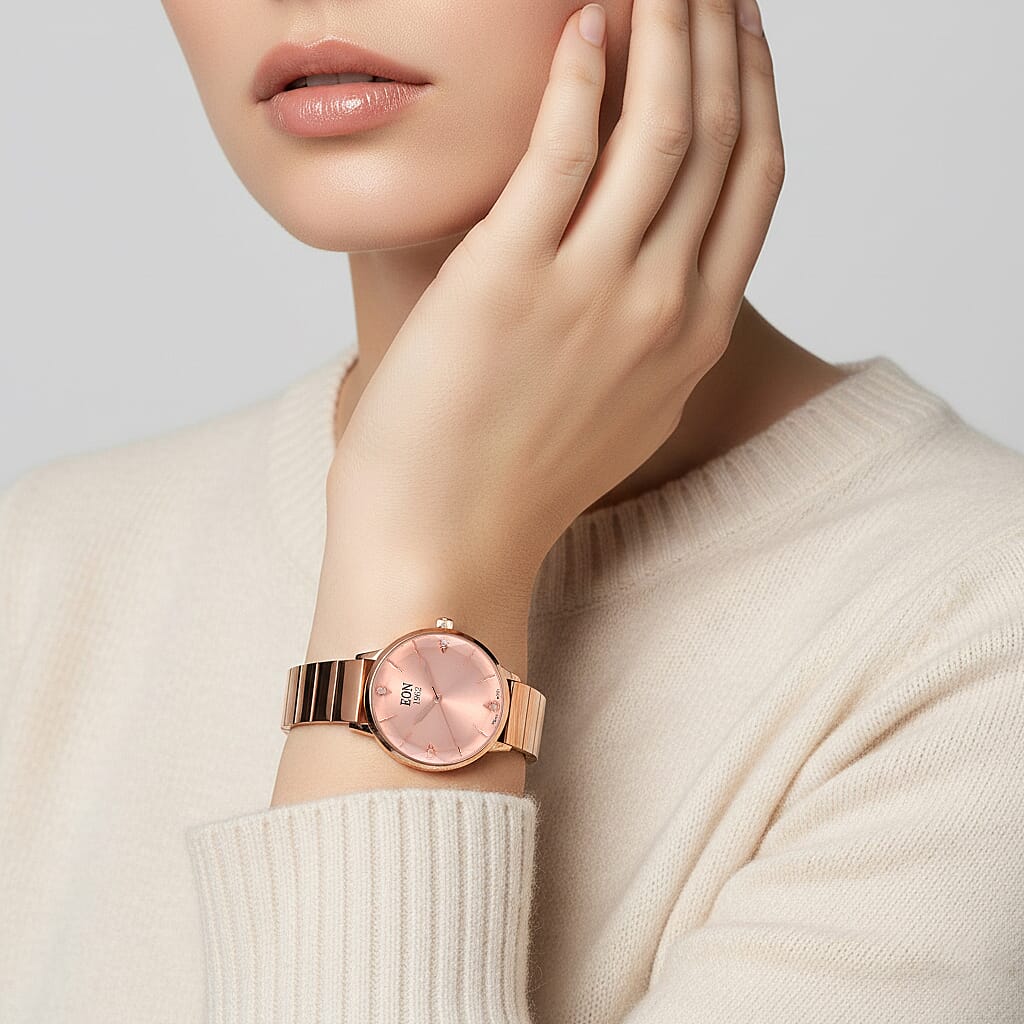 LIMITED EDITION - EON SWISS Movement Natural Diamonds 5 ATM Watch in Stainless Steel Strap - Rose Gold 7715147 2