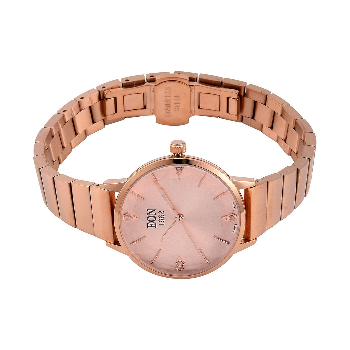 LIMITED EDITION - EON SWISS Movement Natural Diamonds 5 ATM Watch in Stainless Steel Strap - Rose Gold 7715147 4