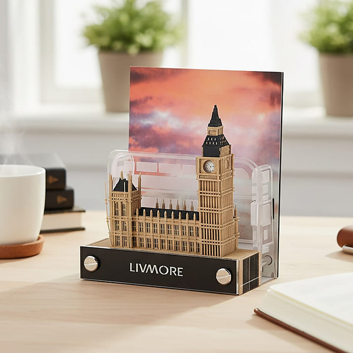 LIVMORE 2026 Big Ben Sculpture Calendar &amp; Acrylic Pen Holder - Brown 8249370 1