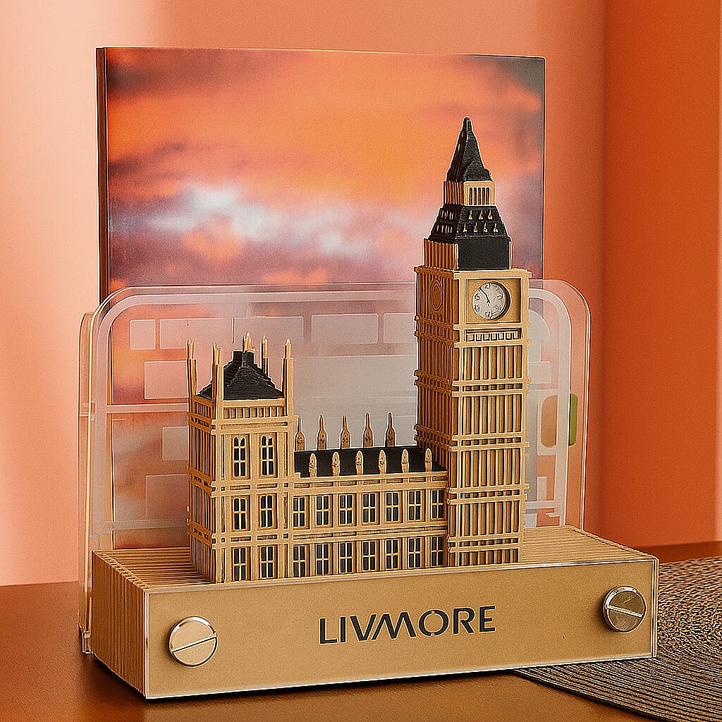 LIVMORE 2026 Big Ben Sculpture Calendar &amp; Acrylic Pen Holder - Brown 8249370 2