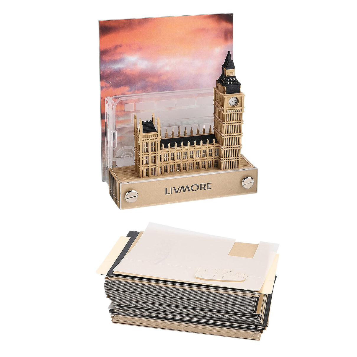 LIVMORE 2026 Big Ben Sculpture Calendar &amp; Acrylic Pen Holder - Brown 8249370 3