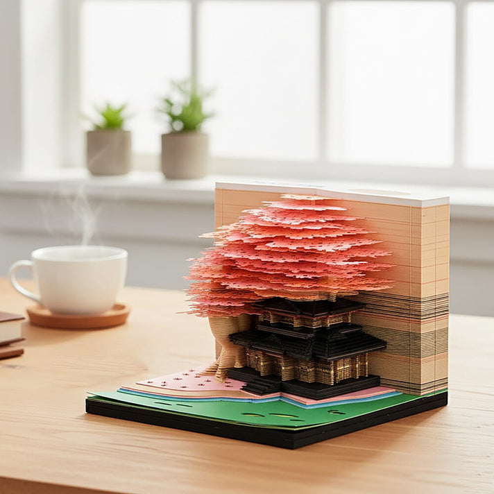 LIVMORE Tree House Sculpture Calendar &amp; Acrylic Pen Holder - Pink 8249378 1