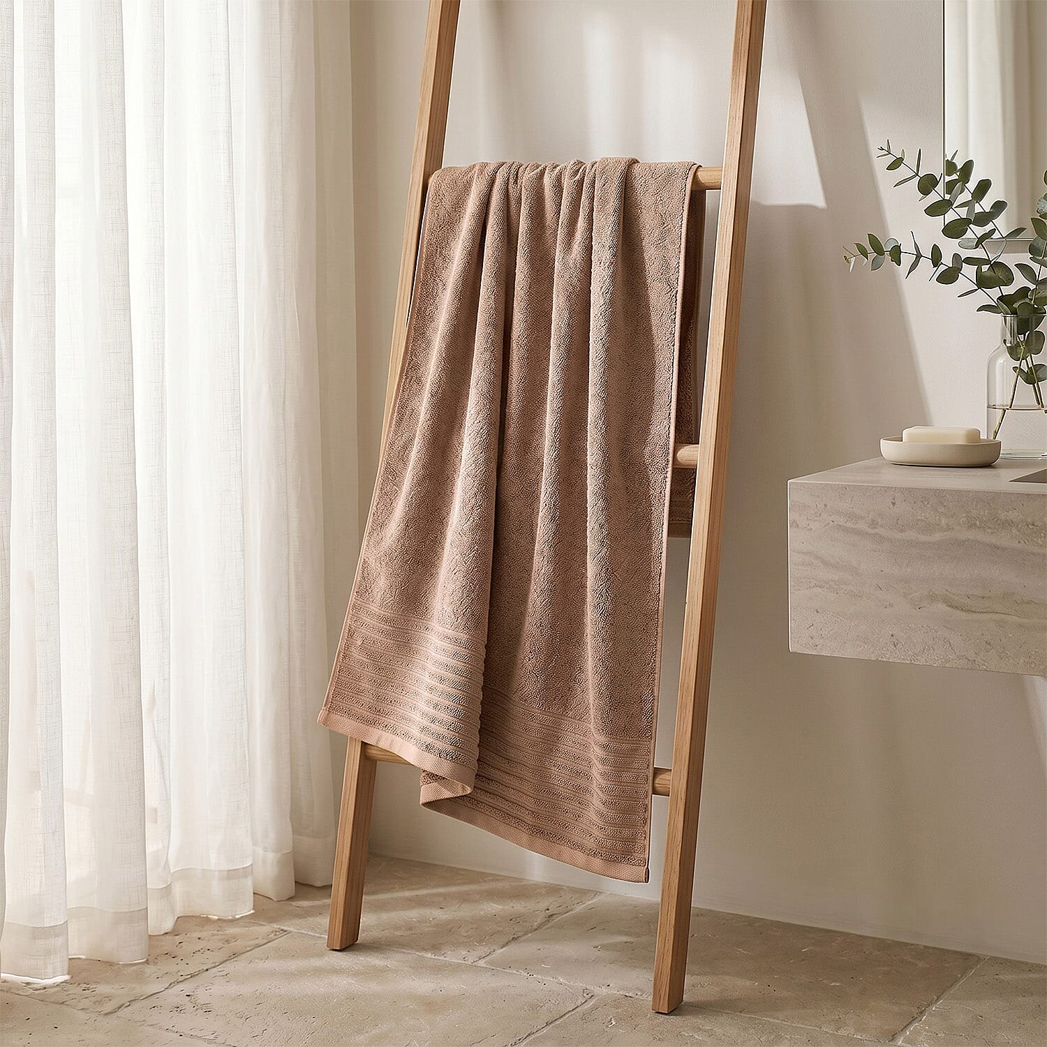 LIVMORE Premium Large Bamboo Bath Sheet (160 x 80cm) - Sand V32515996 0