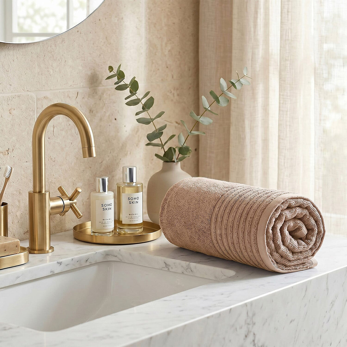 LIVMORE Premium Large Bamboo Bath Sheet (160 x 80cm) - Sand V32515996 4