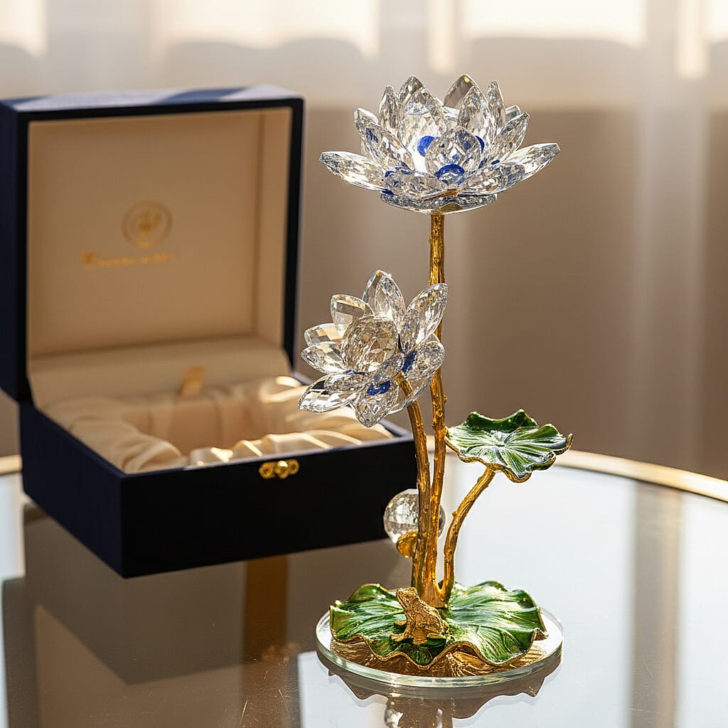LIVMORE Crystal Lotus Flower Ornament - Blue &amp; Green 8412209 3