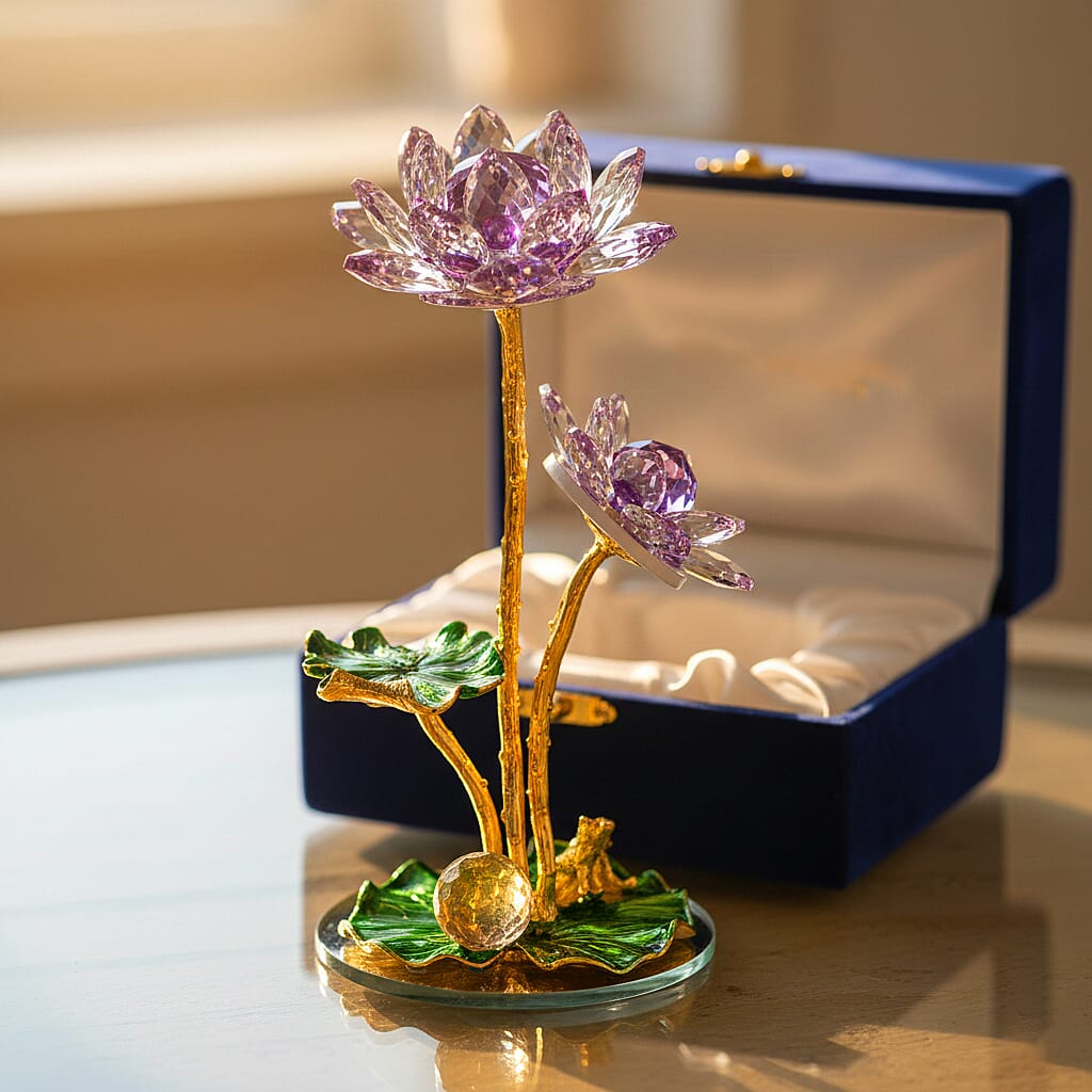 LIVMORE Crystal Lotus Flower Ornament - Purple & Green
