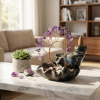LIVMORE Multi Colour Natural Gemstone Tree & Ceramic Backflow Incense Burner - Includes 20pc Sticks & Cones