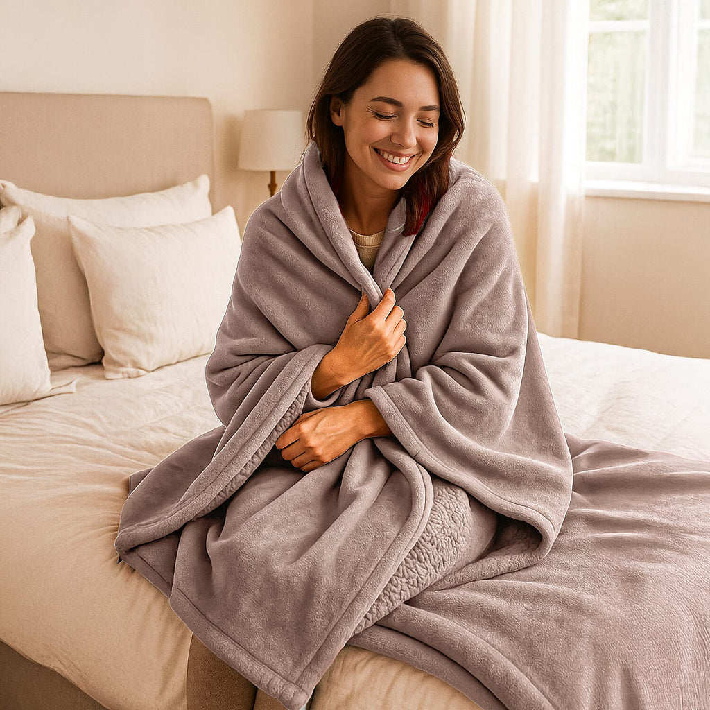 LIVMORE- Double-Sided Cozy 550 gsm Faux Fur Blanket (Size 200x150 cm) - Taupe