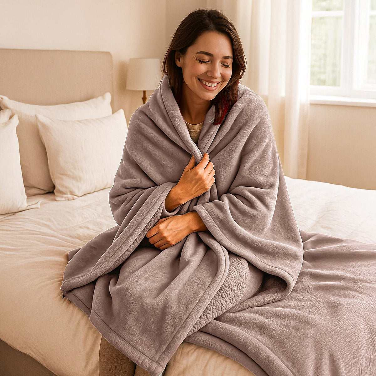 LIVMORE- Double-Sided Cozy 550 gsm Faux Fur Blanket (Size 200x150 cm) - Taupe 8188542 2