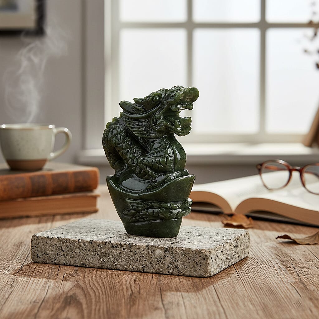 Limited Edition Handcrafted Serpentine Jade Figurine - Dragons are Considered a Symbol of Good Luck, Power, Wisdom and Protection 8252632 2