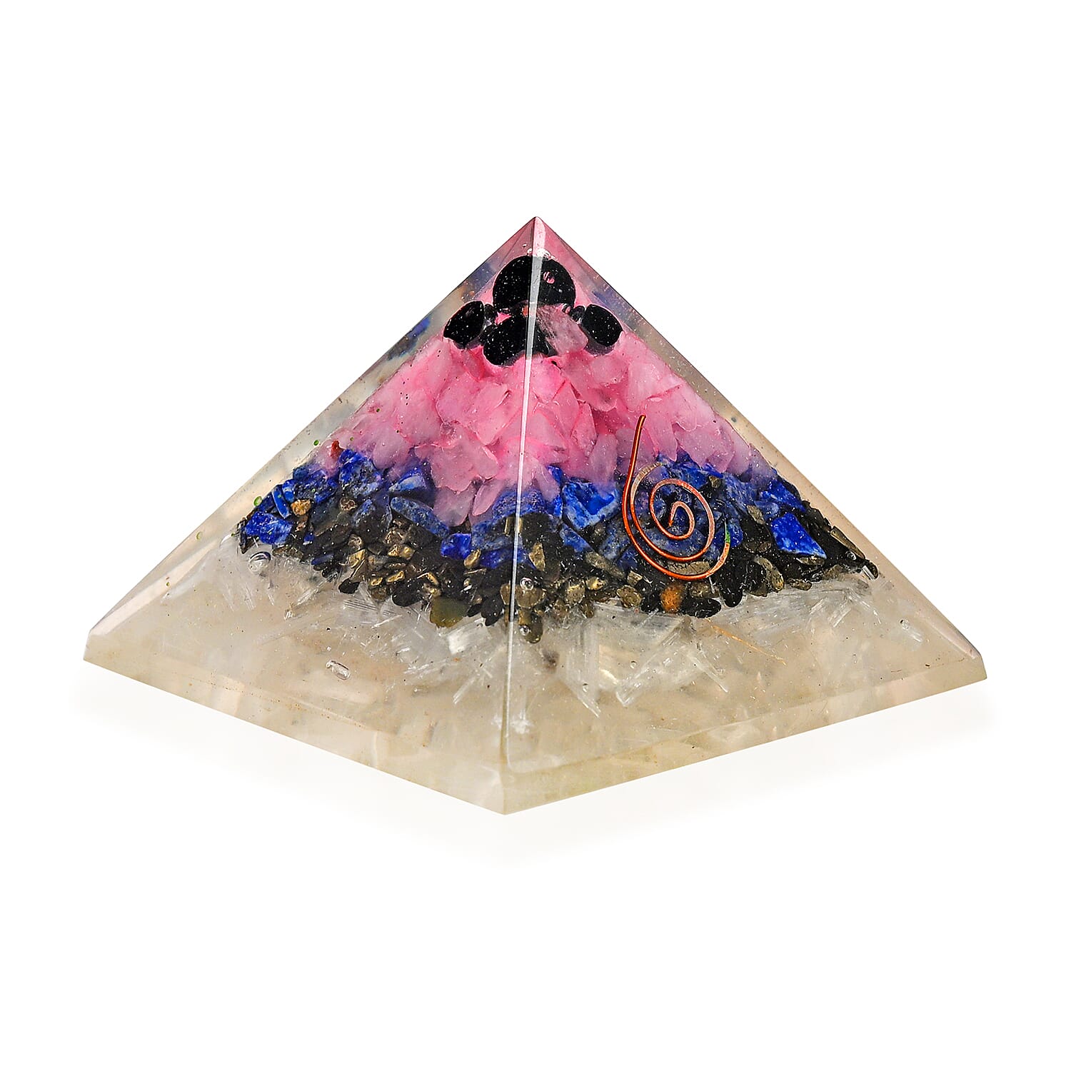 LIVMORE Gemstone Orgone Decorative Pyramid (5cm) With Selenite, Pyrite, Lapis Lazuli, Rose Quartz and Black Onyx V32491295 3
