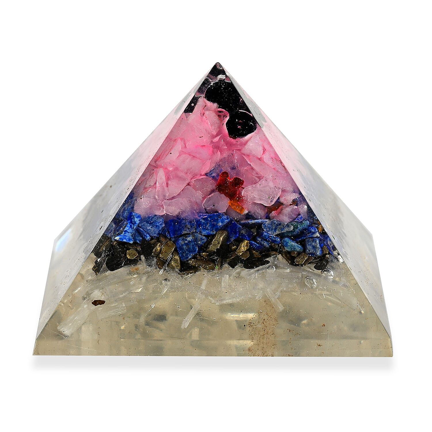 LIVMORE Gemstone Orgone Decorative Pyramid (5cm) With Selenite, Pyrite, Lapis Lazuli, Rose Quartz and Black Onyx V32491295 5