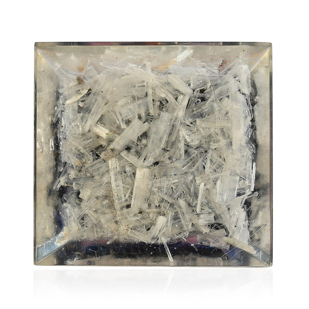 LIVMORE Gemstone Orgone Decorative Pyramid (5cm) With Selenite, Pyrite, Lapis Lazuli, Rose Quartz and Black Onyx