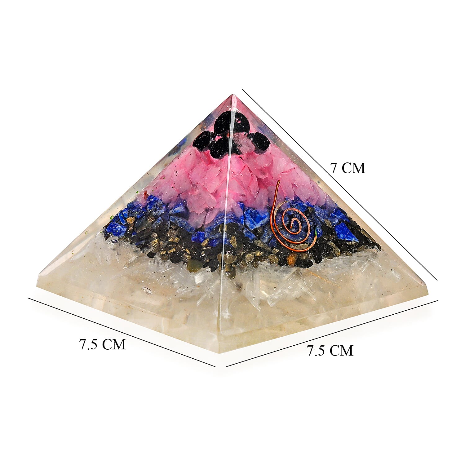 LIVMORE Gemstone Orgone Decorative Pyramid (5cm) With Selenite, Pyrite, Lapis Lazuli, Rose Quartz and Black Onyx V32491295 8