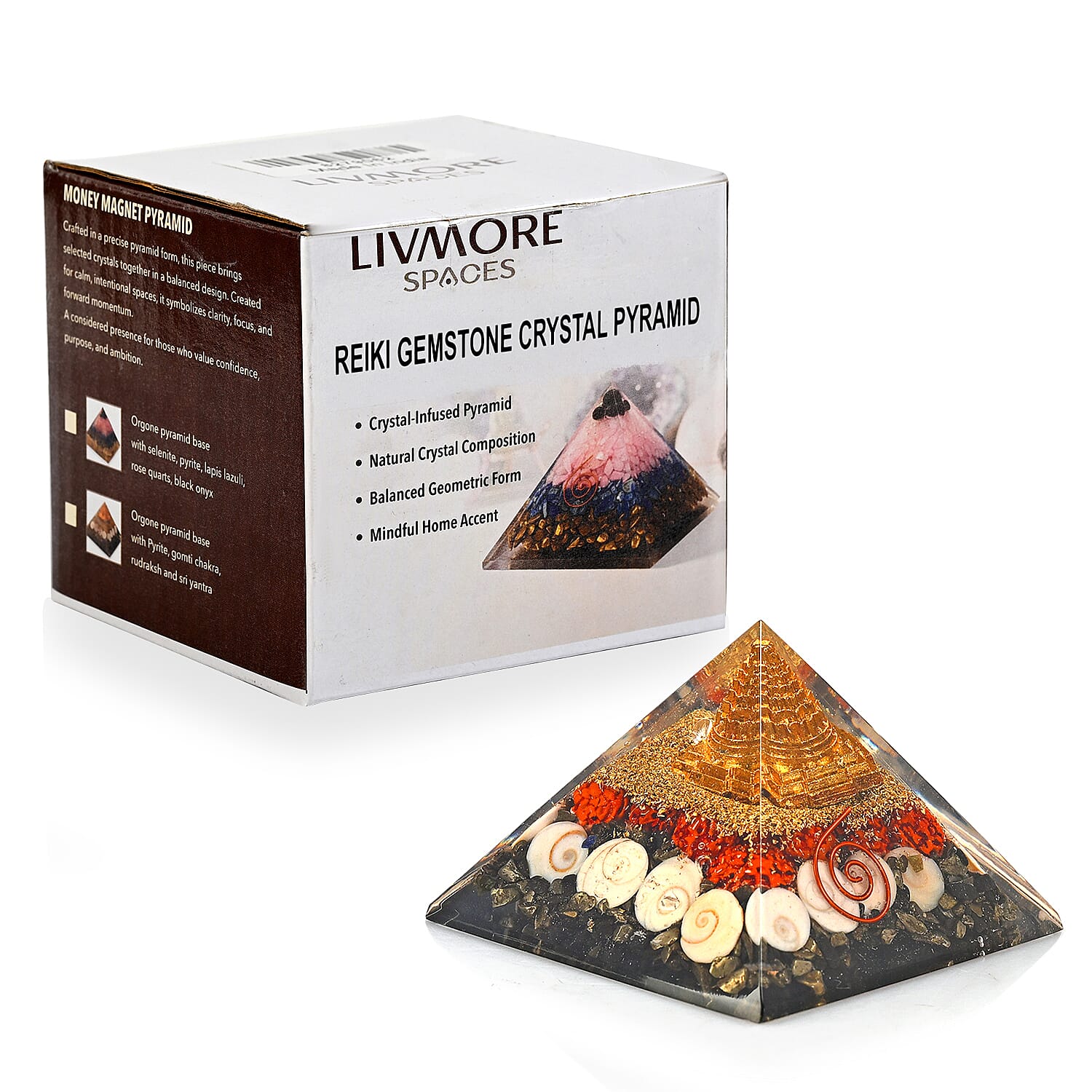 LIVMORE Gemstone Orgone Decorative Pyramid (5cm) With Pyrite 8279101 0