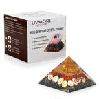 LIVMORE Gemstone Orgone Decorative Pyramid (5cm) With Selenite, Pyrite, Lapis Lazuli, Rose Quartz and Black Onyx