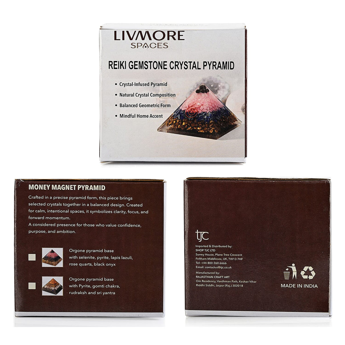 LIVMORE Gemstone Orgone Decorative Pyramid (5cm) With Pyrite 8279101 7