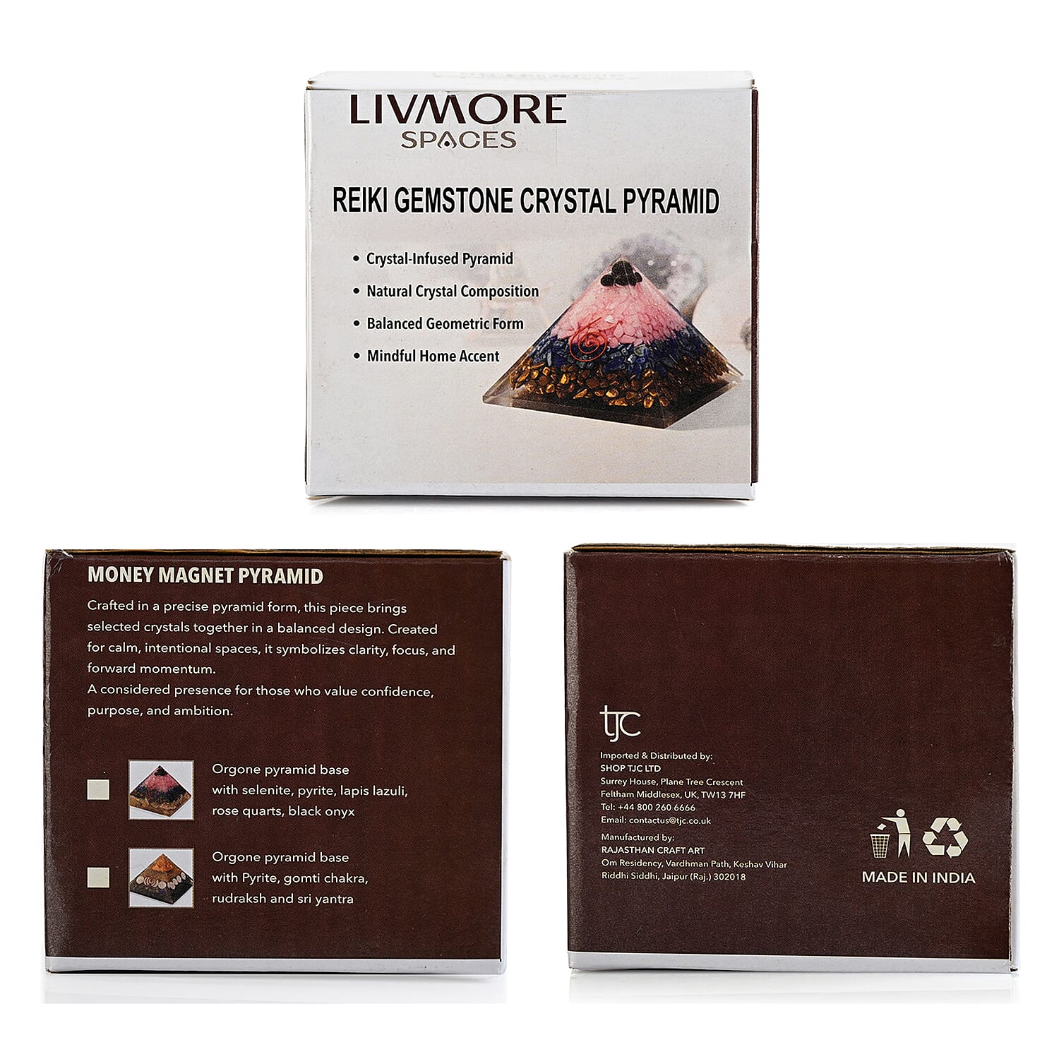 LIVMORE Gemstone Orgone Decorative Pyramid (5cm) With Pyrite 8279101 7