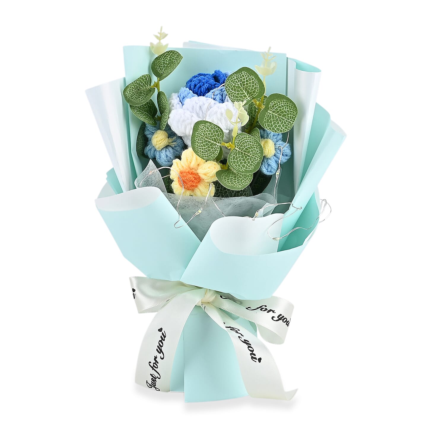 LIVMORE Handmade Knitted Flower Bouquet with 10 LED Lights (26cm) - Turquoise V32364082 3