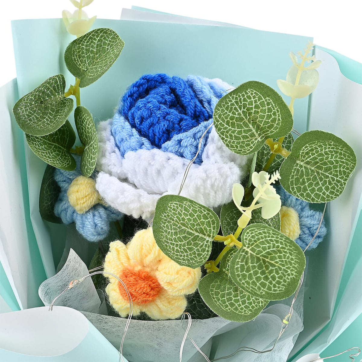 LIVMORE Handmade Knitted Flower Bouquet with 10 LED Lights (26cm) - Turquoise V32514964 5