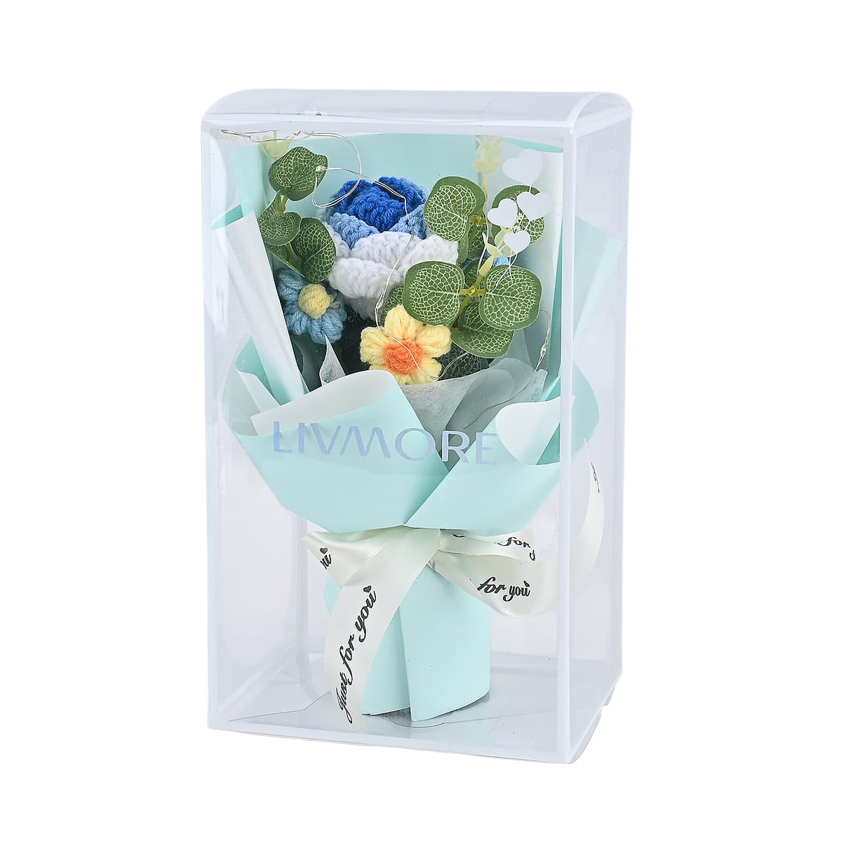 LIVMORE Handmade Knitted Flower Bouquet with 10 LED Lights (26cm) - Turquoise V32514964 7