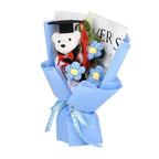 LIVMORE Handmade Knitted Flower Bouquet with Little Bear & LED Lights (26cm) - Pink
