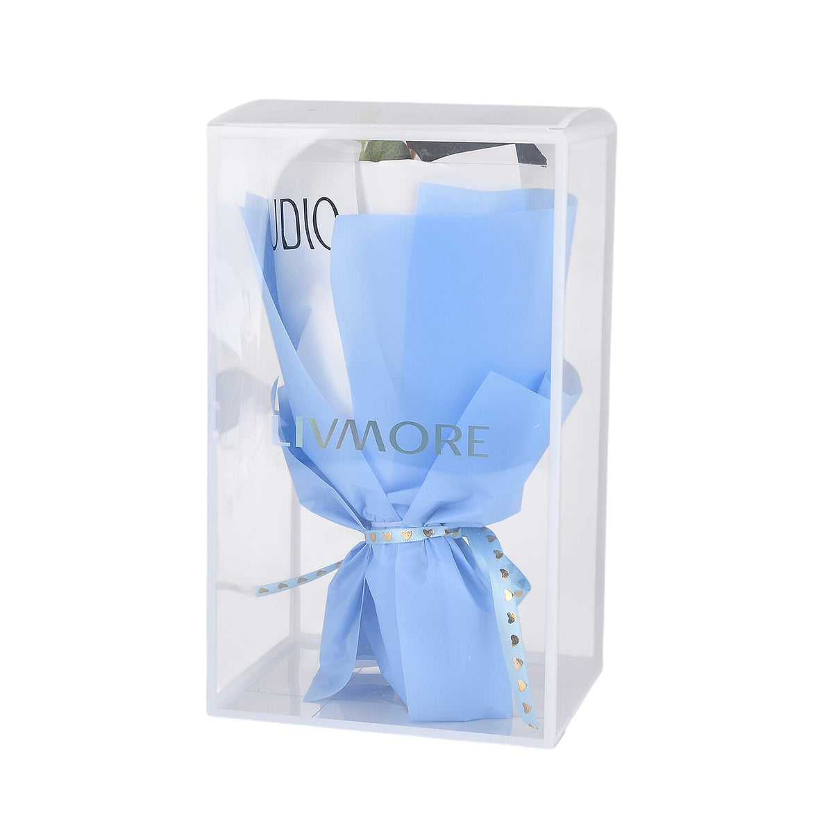 LIVMORE Handmade Knitted Flower Bouquet with Little Bear &amp; LED Lights (26cm) - Blue V32514969 8