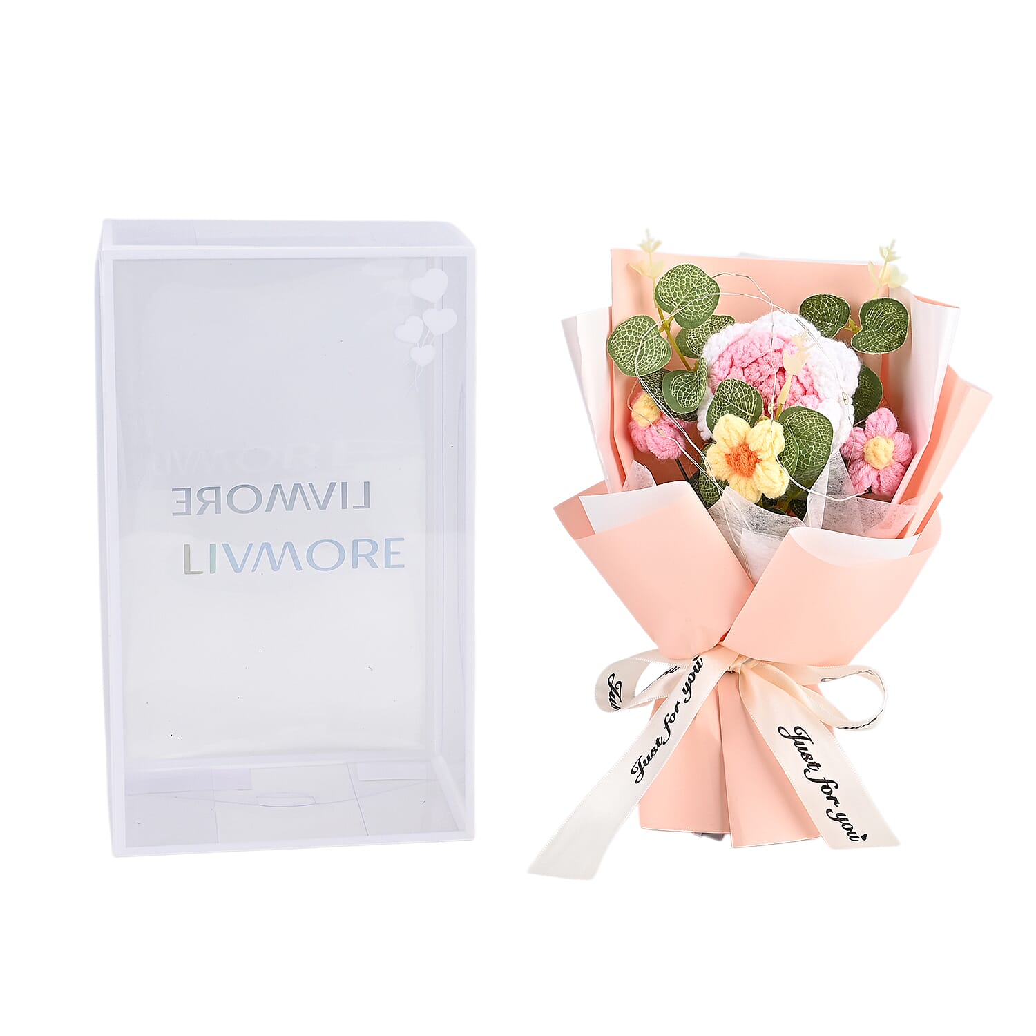 LIVMORE Handmade Knitted Flower Bouquet with 10 LED Lights (26cm) - Light Peach 8282804 0