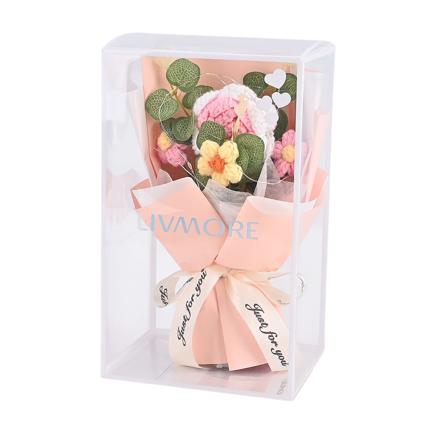 LIVMORE Handmade Knitted Flower Bouquet with 10 LED Lights (26cm) - Light Peach 8282804 7