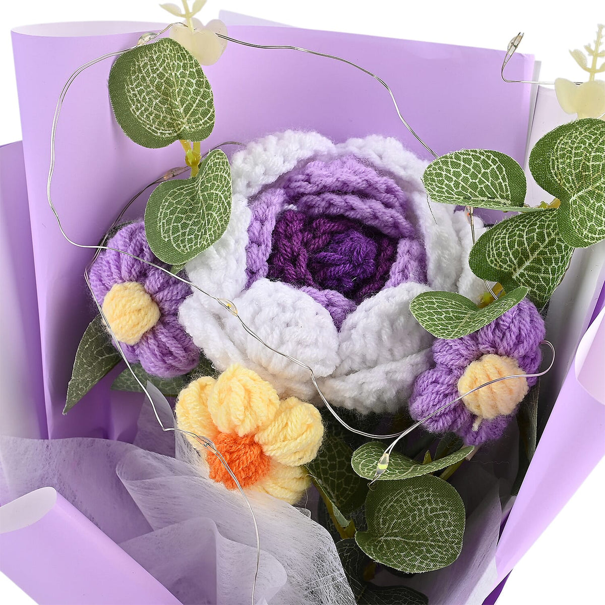 LIVMORE Handmade Knitted Flower Bouquet with 10 LED Lights (26cm) - Purple V32577235 5
