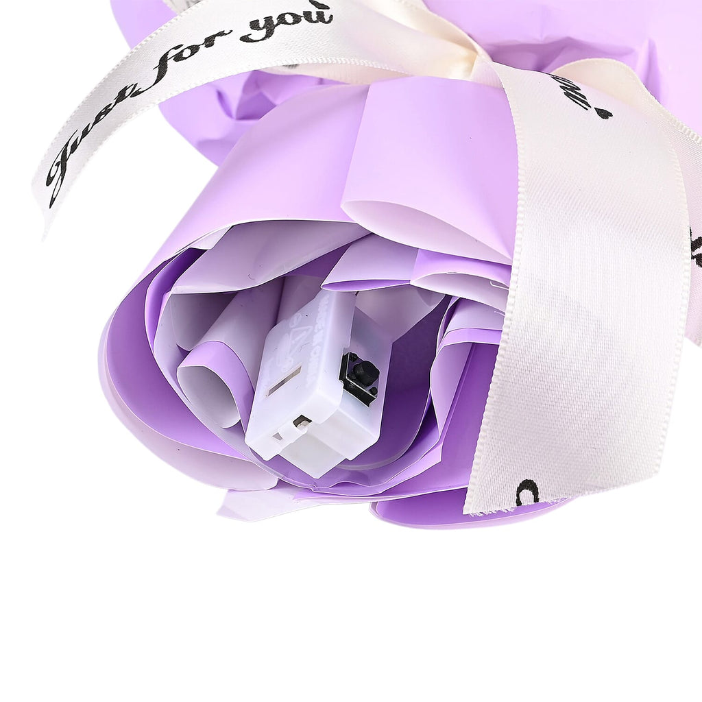 LIVMORE Handmade Knitted Flower Bouquet with 10 LED Lights (26cm) - Purple