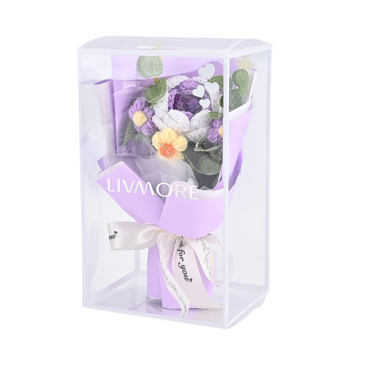 LIVMORE Handmade Knitted Flower Bouquet with 10 LED Lights (26cm) - Purple V32577235 7