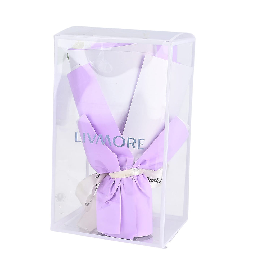 LIVMORE Handmade Knitted Flower Bouquet with 10 LED Lights (26cm) - Purple