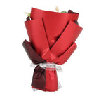 LIVMORE Handmade Knitted Flower Bouquet with 10 LED Lights (26cm) - Red