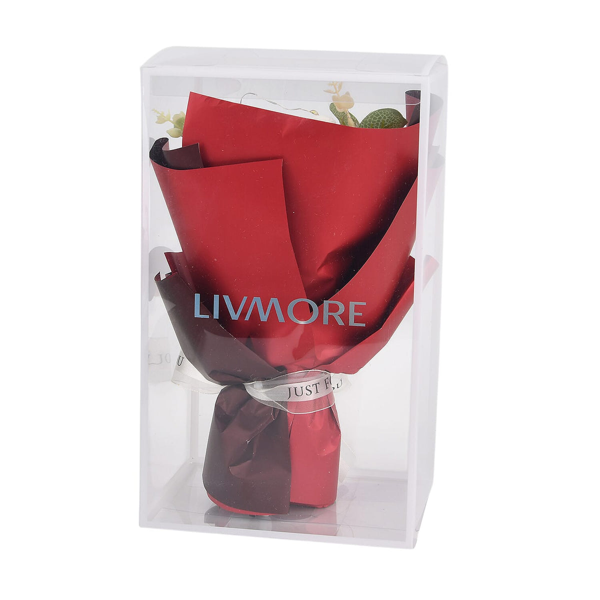 LIVMORE Handmade Knitted Flower Bouquet with 10 LED Lights (26cm) - Red V32514606 8