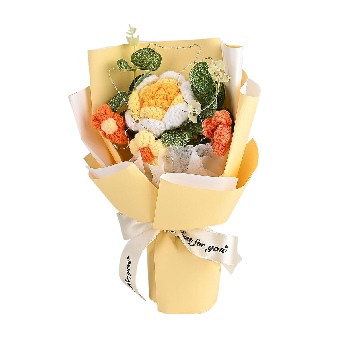 LIVMORE Handmade Knitted Flower Bouquet with 10 LED Lights (26cm) - Yellow V32514598 3