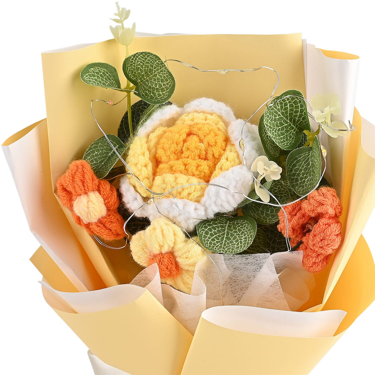 LIVMORE Handmade Knitted Flower Bouquet with 10 LED Lights (26cm) - Yellow V32514598 5