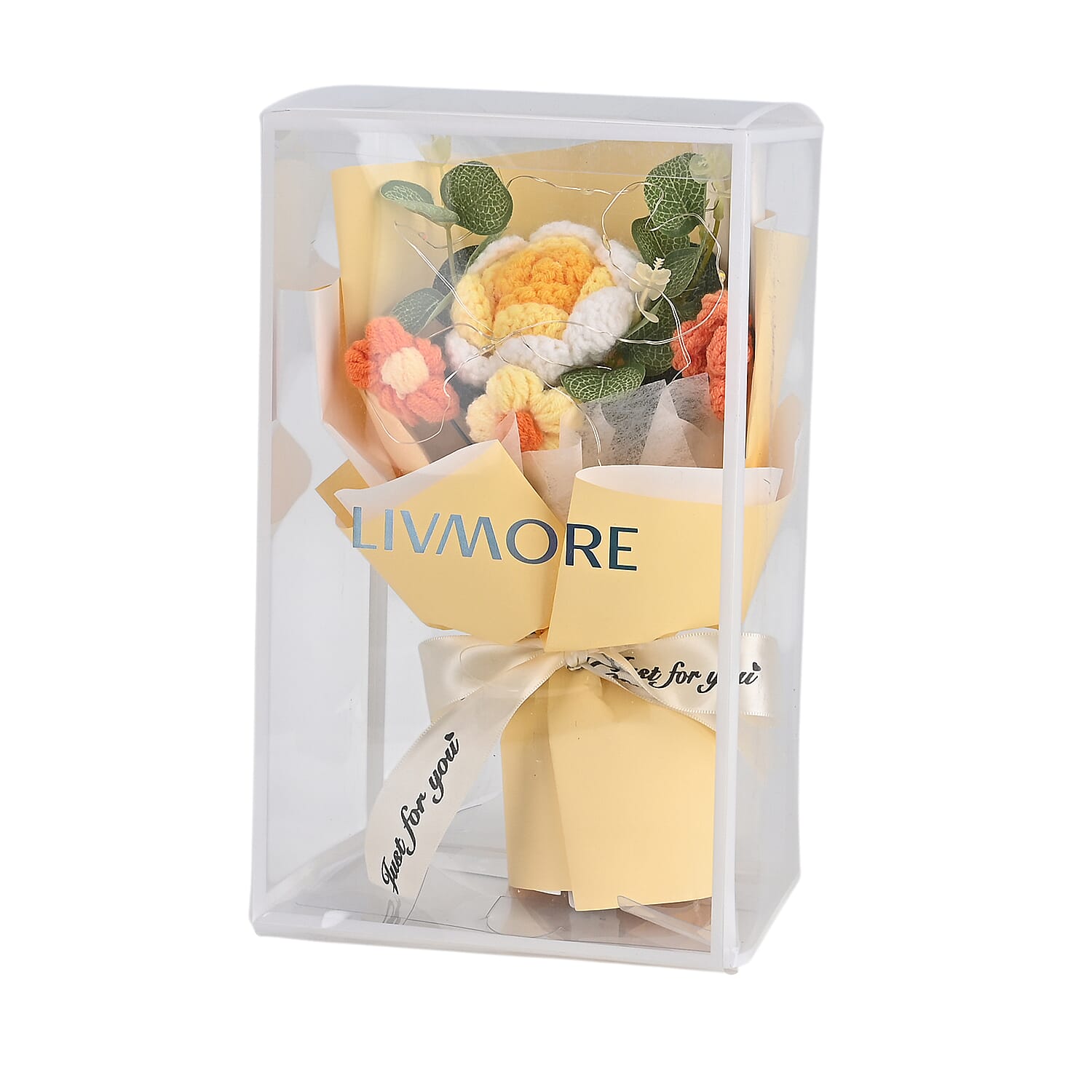 LIVMORE Handmade Knitted Flower Bouquet with 10 LED Lights (26cm) - Yellow V32514598 7