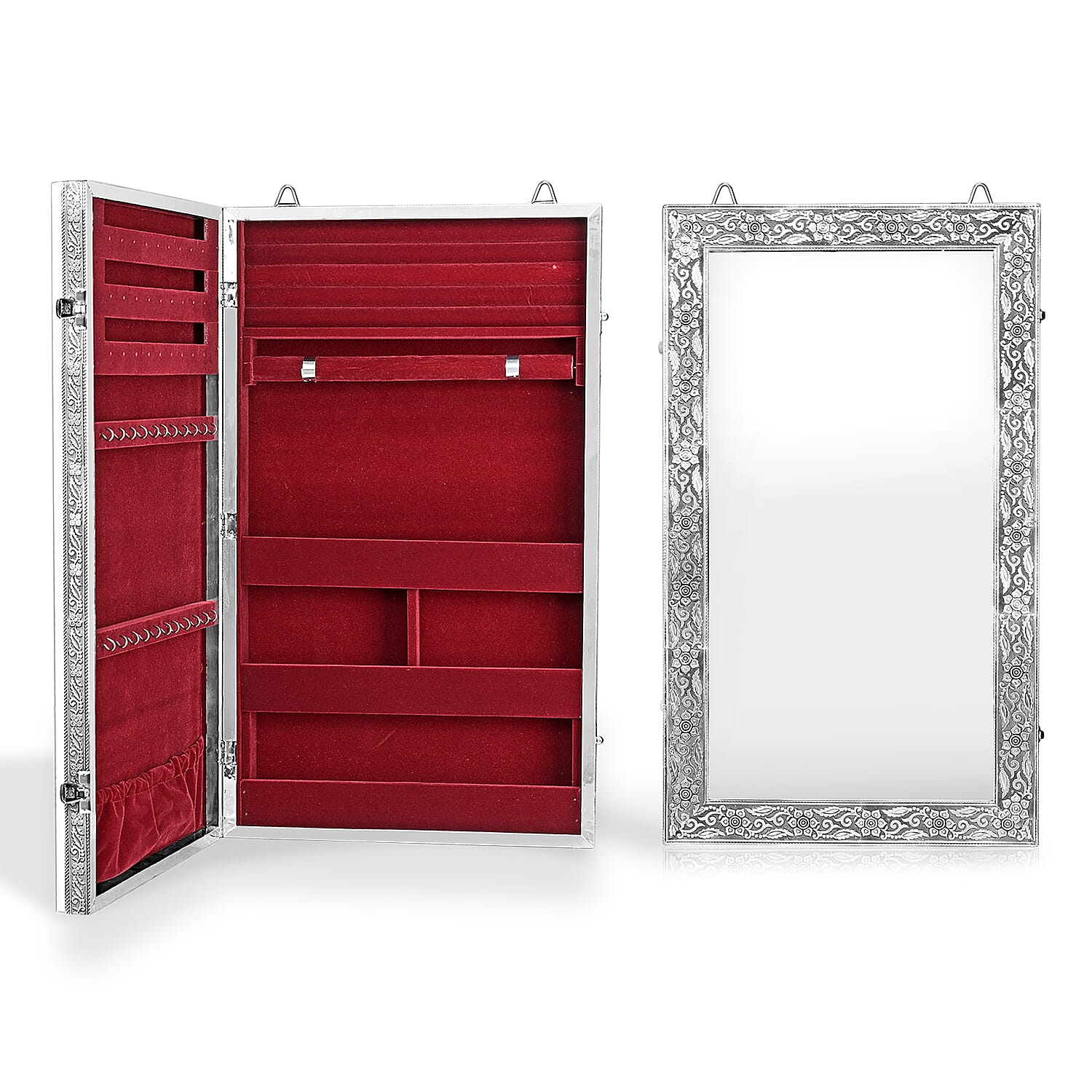 Livmore Handmade Oxidized Wall Mount Jewellery Organizer (Size 55x33x8 cm) - Maroon 8448596 0